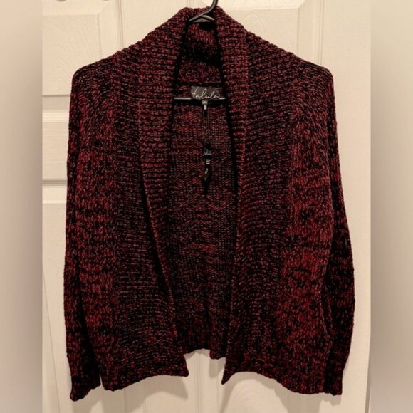 Aritzia x Talula Cashmere Angora blend Burgundy knit open waterfall cardigan XS - Picture 1 of 5